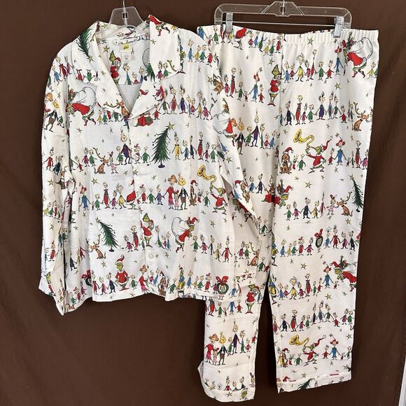 hot pottery barn kids adult xl seuss the grinch flannel pajama